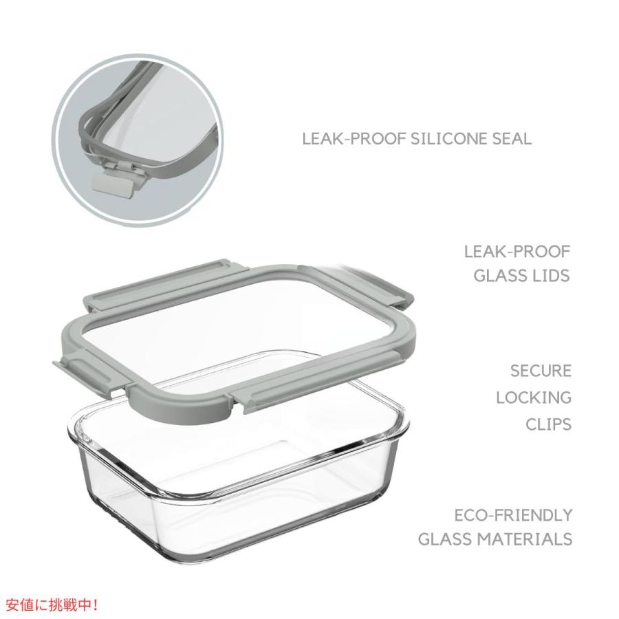【並行輸入品】ベントゴー Bentgo 漏れ防止 ガラス保存容器 2.7 \u0026 4.4 Cup フタつき Glass Leak-Proof Food Storage  Pebble/Fogの画像