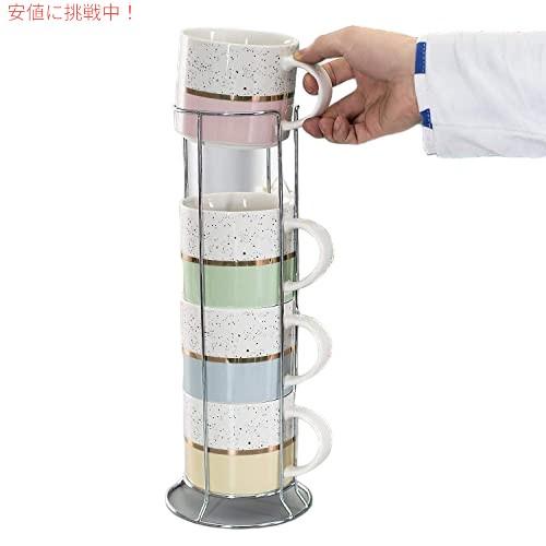【並行輸入品】Hasense 積み重ね可能なコーヒーマグ 4個セット 金属製スタンド付き 15オンスの画像