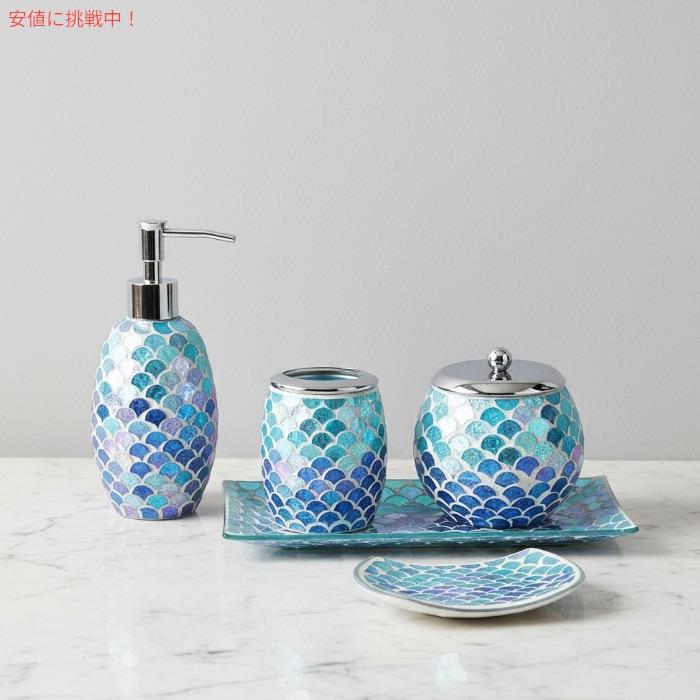 【並行輸入品】WHOLE HOUSEWARES バスルームアクセサリー 5点セット ブルー モザイクガラス仕上げ デコレーションガラス バスルームアクセサリー |  | 02