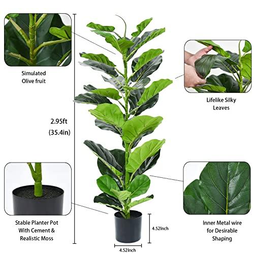【並行輸入品】Hanamono 35.4インチ 人工木 フェイクフィドルリーフ イチジクの木 鉢植え |  | 02