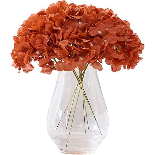 【並行輸入品】Kislohum オレンジ色の人工アジサイ シルクフラワー 茎付き 10個パック | 