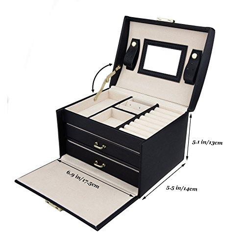ブラック goldwheat トラベルジュエリーオーガナイザー ロック可能 ジュエリーボックス ロックとミラー付き ギフト 女性用