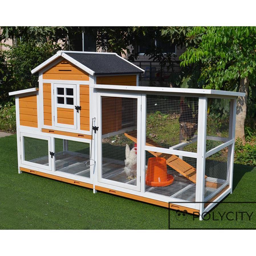 中古品 特大別荘 飼育ケージ 大型 ペットケージ 鶏 鴨 はと うさぎ 室内外兼用 取り付けやすい 天然杉材 防腐材 木製 212*83*125cm 組立式 【ZYX2717449781】(95433円)