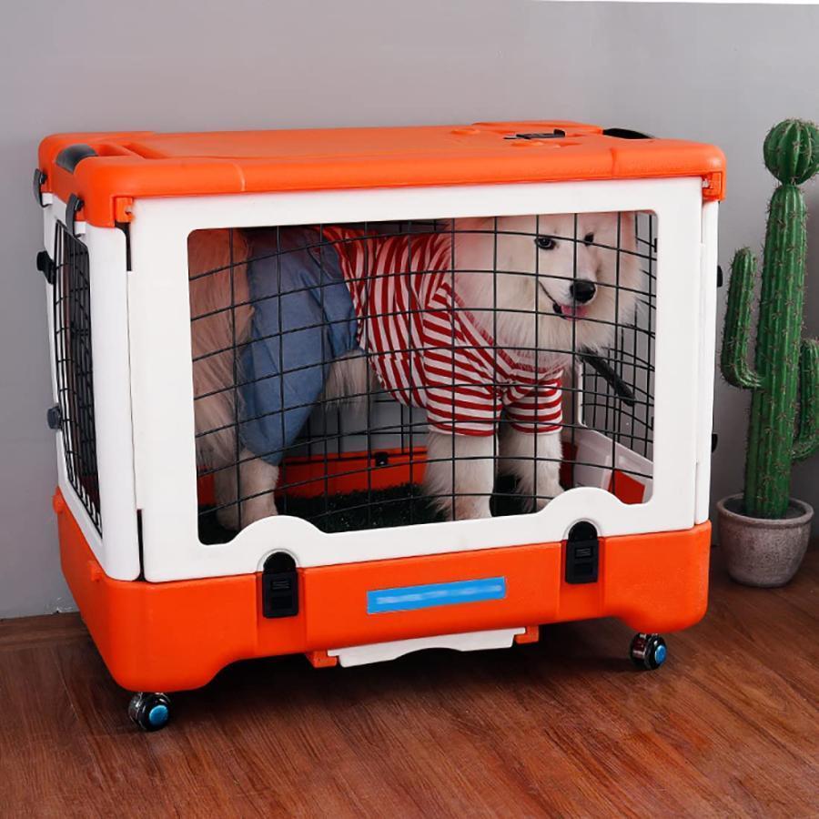 中古品 金属製の犬用クレート、ペットオレンジの金属製折りたたみケージ、噛みにくいプラスチック製のベーストレイとキャリアハンドルでアップグレード、子犬の旅行、ト 【U1730704608】(60780円)