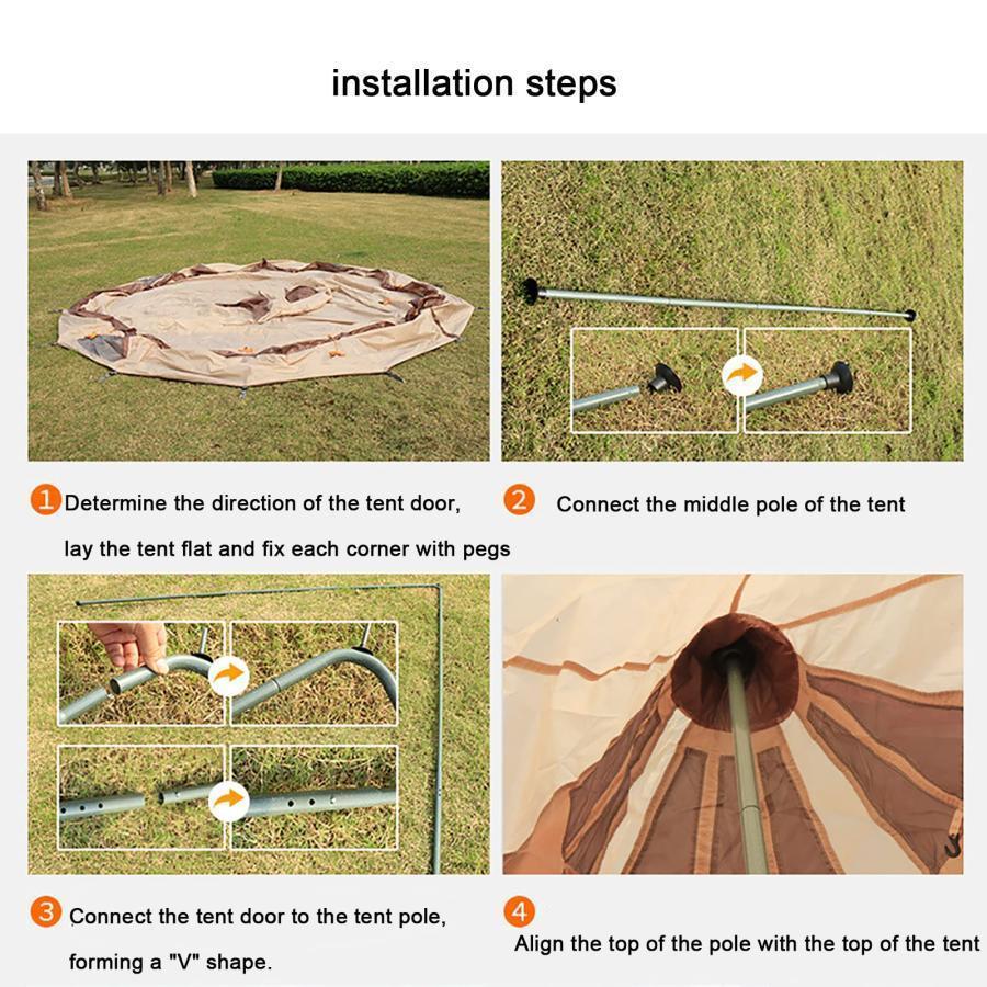 【推し】 パオテント、6-10人家族キャンプベルテント、頑丈なセンターとドアポールを備えたコットンアウトドア防水テント、キャンプハイキングハンティングフェスティバル 【BCD1285804025】(45156円)