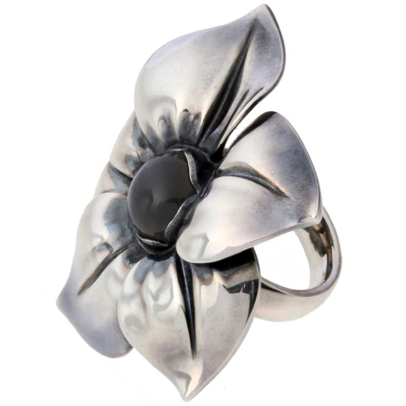 【ジョージジェンセン】シルバー 花形フラワー　リング ムーンストーン　指輪 ジョージジェンセン リング ムーンストーン 562A フラワー 11号
