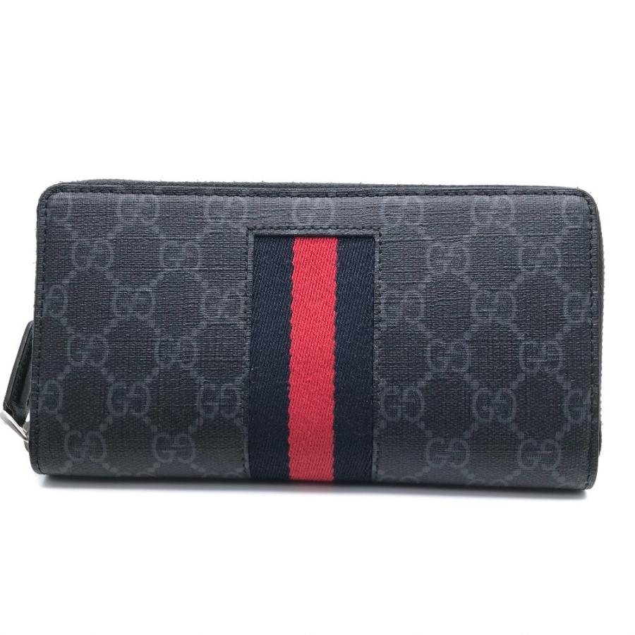 Y【未使用】グッチ GGスプリーム ジップアラウンドウォレット PVC×レザー ダブルG バイカラー ジップアラウンドウォレット ・ブラック