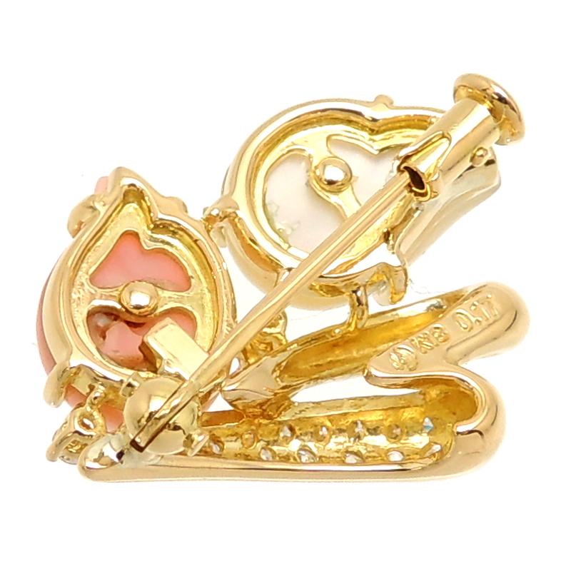 タサキ（田崎真珠） K18YG 珊瑚 シェル ダイヤモンド ブローチ K18