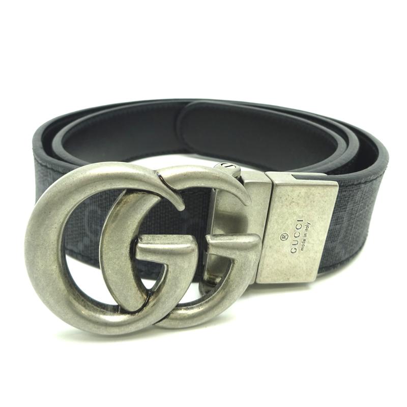 飯能本店］GUCCI グッチ ダブルGリバーシブルスリムベルト #80/32 