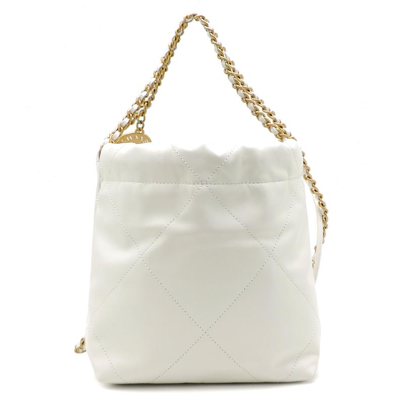 激レア❤CHANEL❤ホワイトラメ巾着ショルダーバッグゴールドチェーン シャネル チェーンウォレット ホワイト キャビアスキン シャンパン
