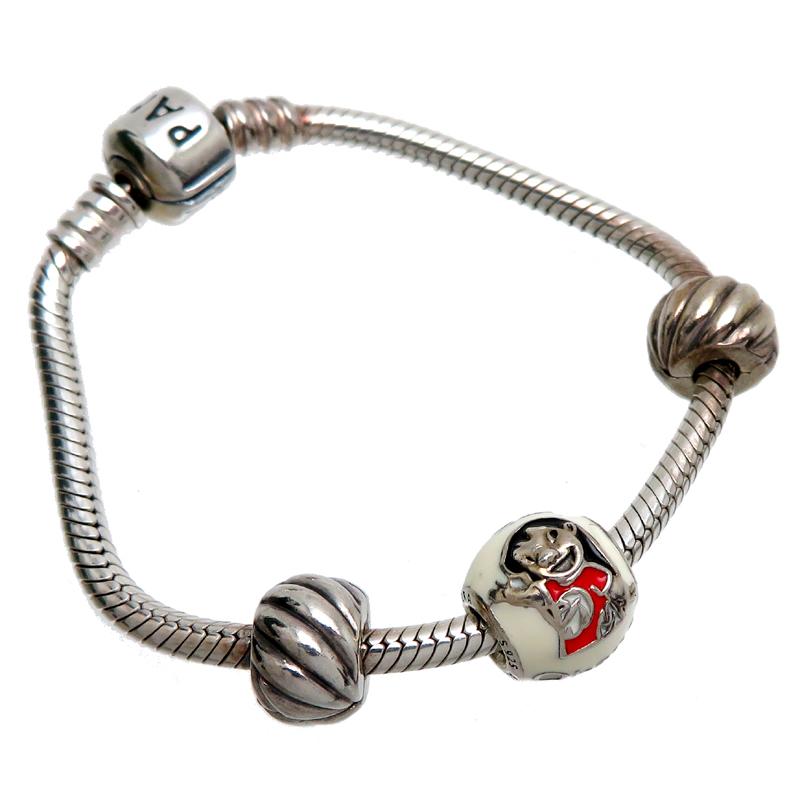 PANDORA パンドラ チャーム ブレスレット SV925 PANDORA 美品 パンドラ sv925 チャームブレスレット チャーム4点