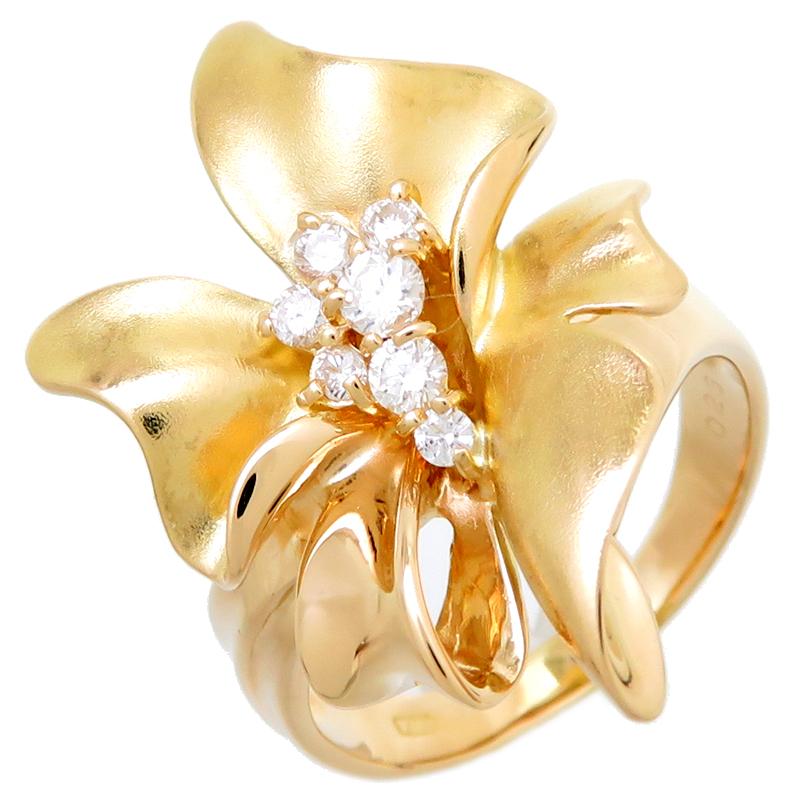 K18 リング　ノーブランド 銀座店］Non Brand ノンブランド K18YG 0.23ct ダイヤモンド フラワー