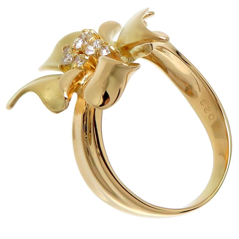 銀座店］Non Brand ノンブランド K18YG 0.23ct ダイヤモンド フラワー