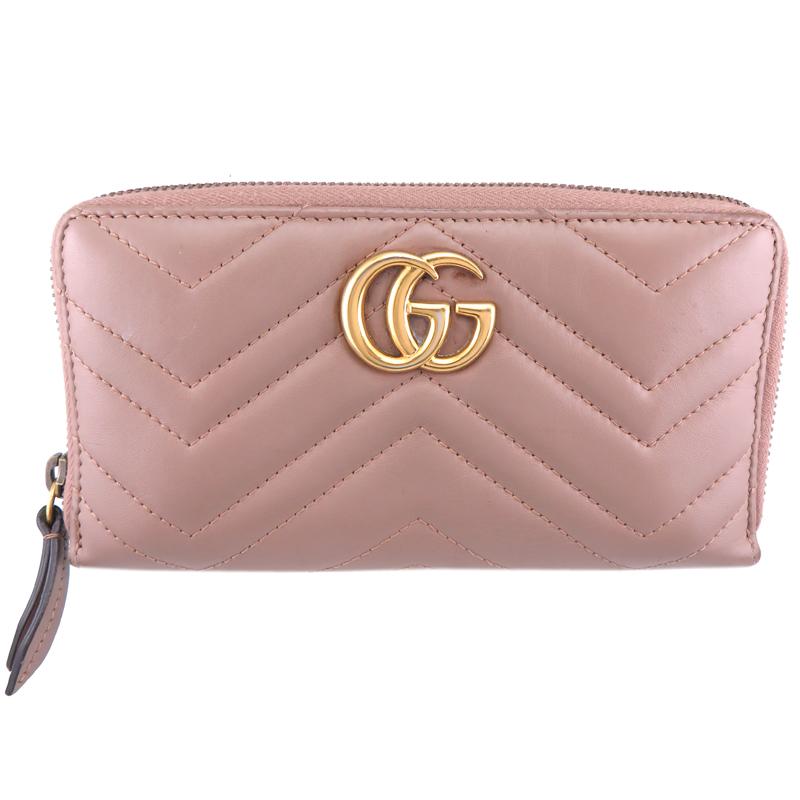 GUCCI グッチ GGマーモント ラウンドファスナー 長財布 ピンク