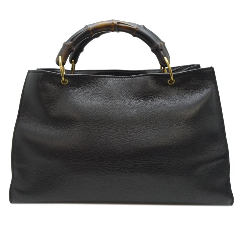 GUCCI トートバッグハンドバッグレザーバンブーブラックロゴ印字
