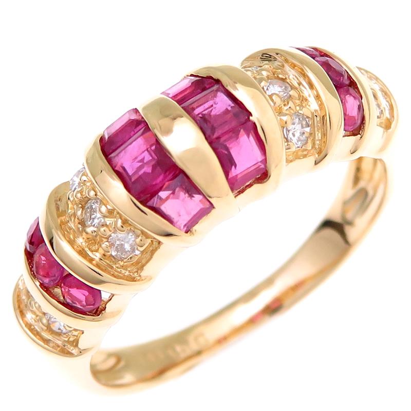 8号K18 ゴールド ルビー ダイヤモンドリング