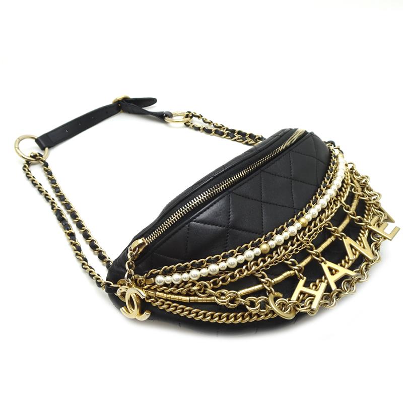 【美品】CHANEL ブラック レザー ボディバッグ CHANEL（シャネル） ［飯能本店］CHANEL ウエストポーチ ボディバッグ