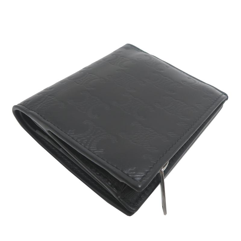 【美品】　セリーヌ　トリオンフ　レザー　コンパクト財布　折財布　ブラック　374 CELINE】セリーヌ トリオンフ 3つ折り コンパクト財布 (CELINE