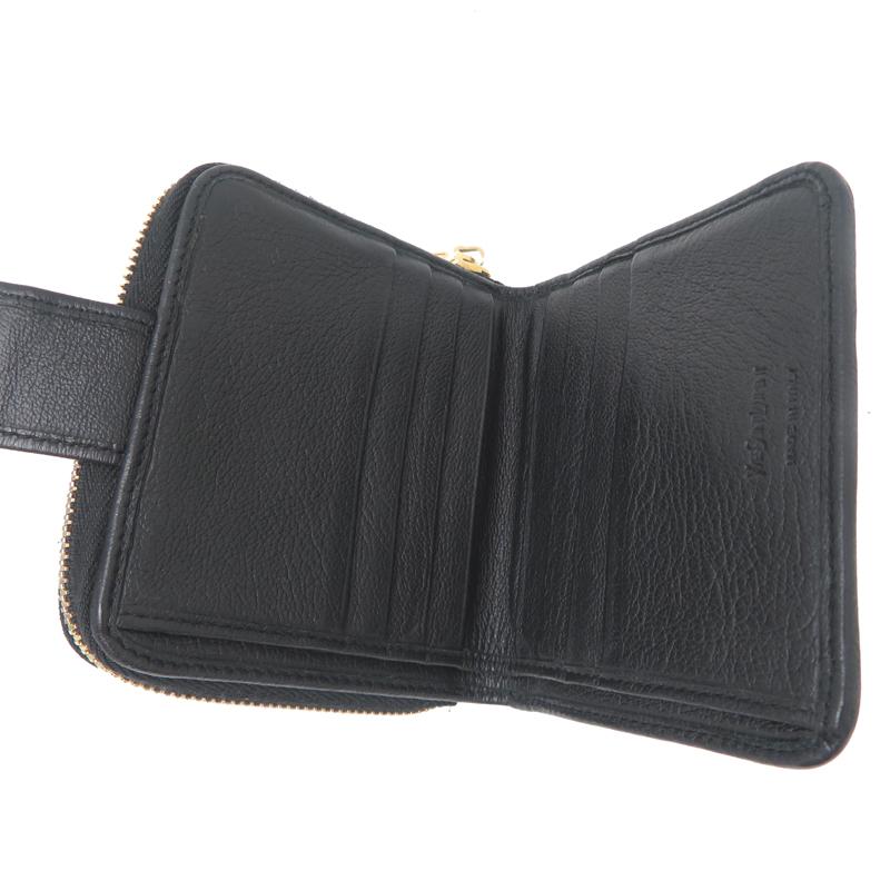 YSL ブラックレザー 二つ折り財布　最終値下げ 最終値下げ】YSL ブラックレザー 二つ折り財布