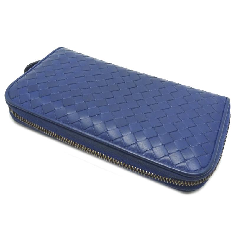 BOTTEGA VENETA イントレチャート 長財布 ブラック×ブルー ボッテガ