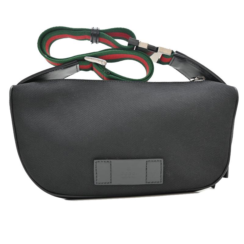 【美品】グッチ　ボディバッグ　ウエストバッグ　gg レザー　キャンバス　ブラック GUCCI（グッチ） GGキャンバス ボディバッグ ウエストバッグ