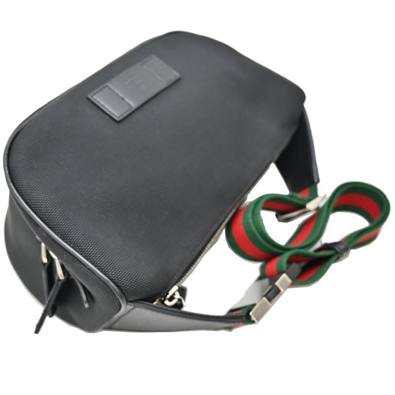 【美品】グッチ　ボディバッグ　ウエストバッグ　gg レザー　キャンバス　ブラック GUCCI（グッチ） GGキャンバス ボディバッグ ウエストバッグ