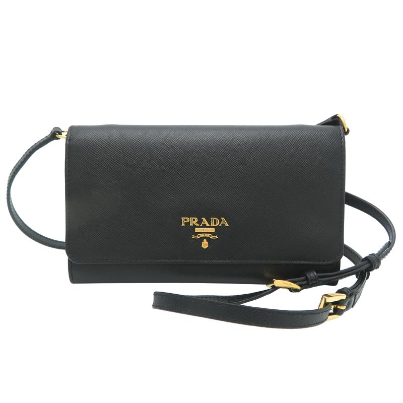 【美品】PRADA プラダ サフィアーノレザー ショルダーウォレット バッグ 黒 PRADA（プラダ） ［飯能本店］PRADA ショルダー ウォレット ショルダー