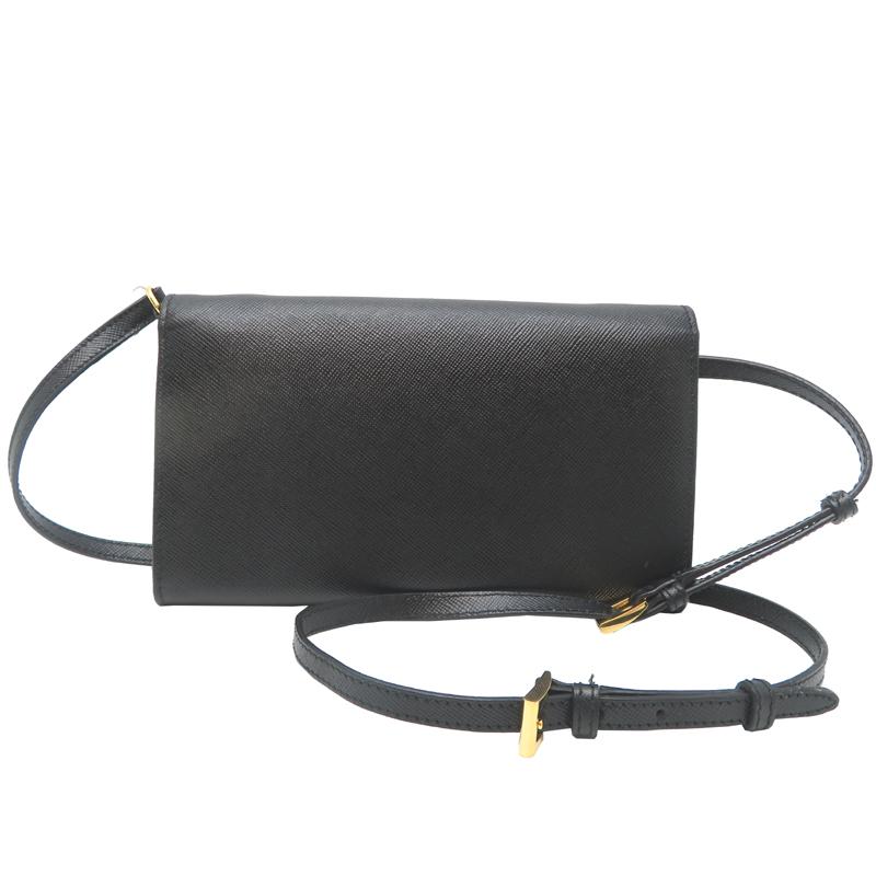 【美品】PRADA プラダ サフィアーノレザー ショルダーウォレット バッグ 黒 PRADA（プラダ） ［飯能本店］PRADA ショルダー ウォレット ショルダー