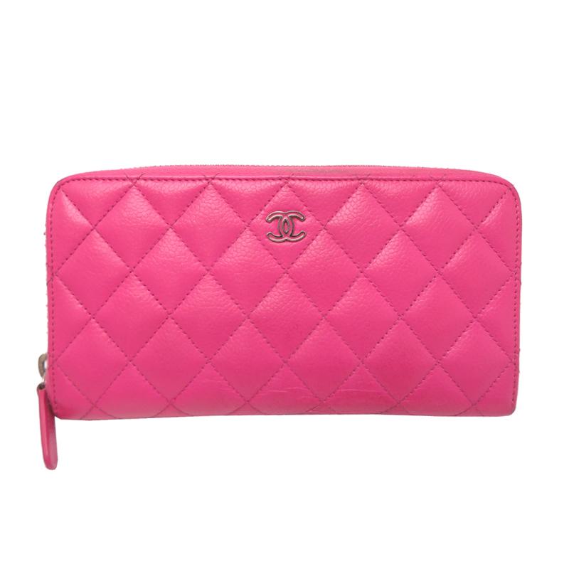 CHANEL マトラッセ ラウンドキャビアスキンファスナー 財布ピンク 