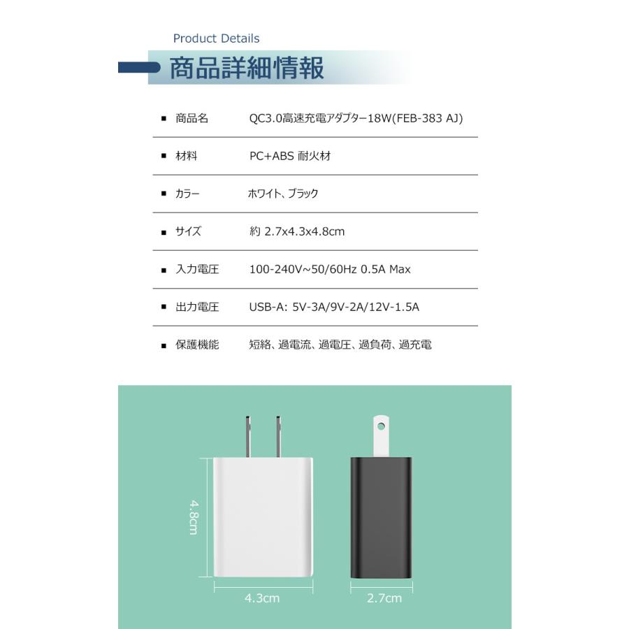 充電器 QC3.0 高速充電アダプター 18W 携帯充電器 USB-Cスマホ充電器 充電 ウォールチャージャー 高速充電 旅行 出張 iPhone13 Galaxy Note 10 S10 Note 9｜dsharimoto｜13