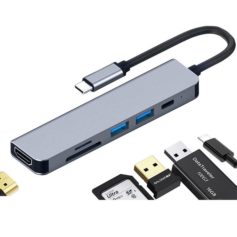 Type-c Typec ハブ 6in1 HDMI 4K USB3.0 PD87w対応 SD MicroSDカードリーダー USB変換アダプター  MacBook ノートパソコン ノートPC Surface IPad メモリーカード