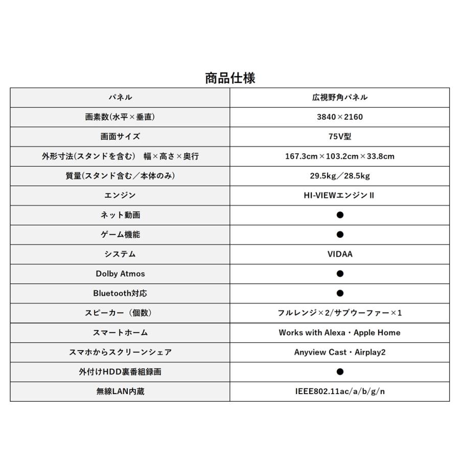 Hisense ハイセンス 75U8N 液晶テレビ 75V型 4Kチューナー内蔵 YouTube