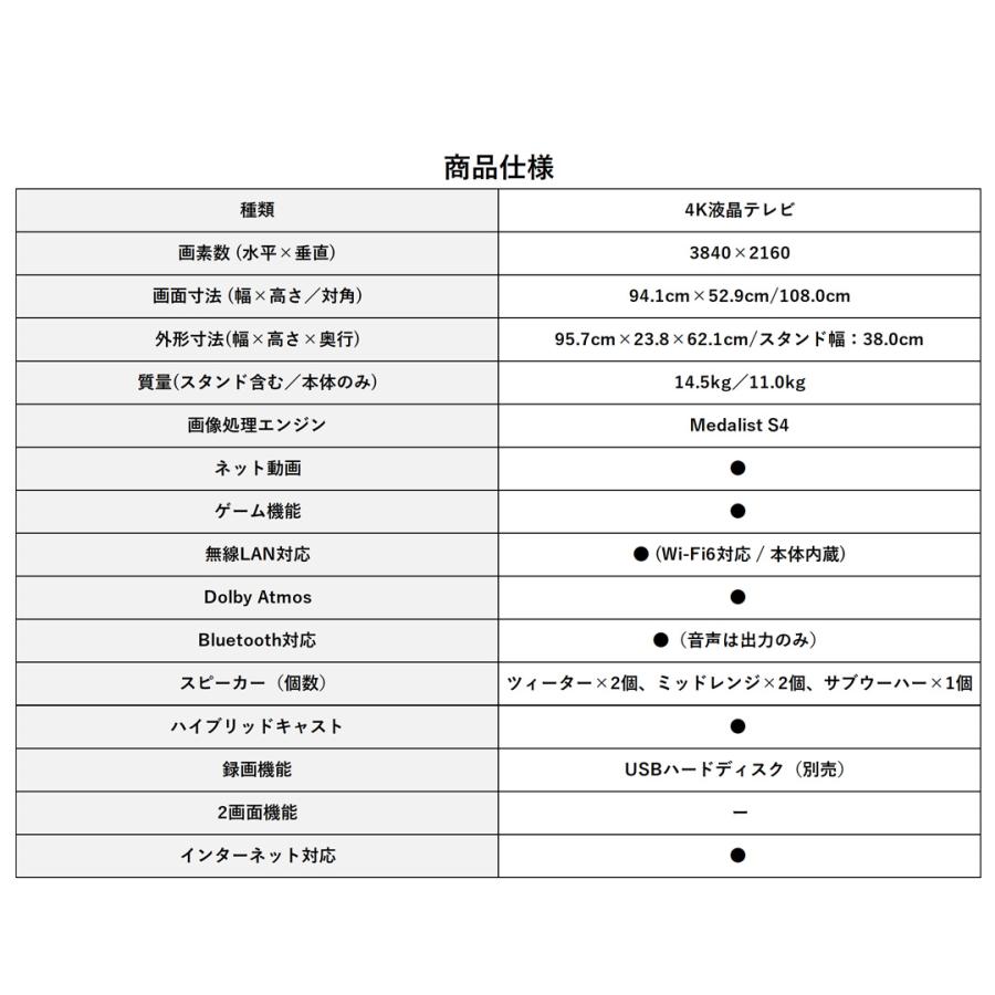 シャープ AQUOS テレビ 43インチ 液晶テレビ 43V型 4Kチューナー内蔵