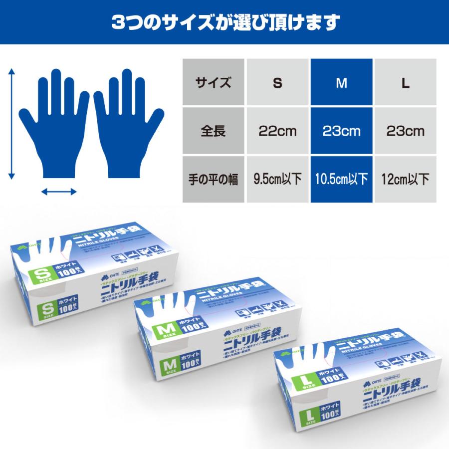 ニトリル手袋 ブルー 使い捨て手袋 100枚x2箱セット 200枚 SS/S/M/Lサイズ 食品衛生適合 ラテックスフリー パウダーフリー OHTE 食品加工 調理 作業 送料無料｜dssangokudo｜11