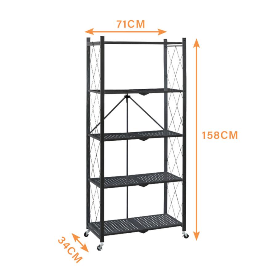 ラック 折りたたみ 5段 キッチンラック シェルフ オープンラック メタル スチールラック 防サビ加工 大容量 移動便利 ストッパー付きキャスター 組立簡単 食器棚 |  | 12