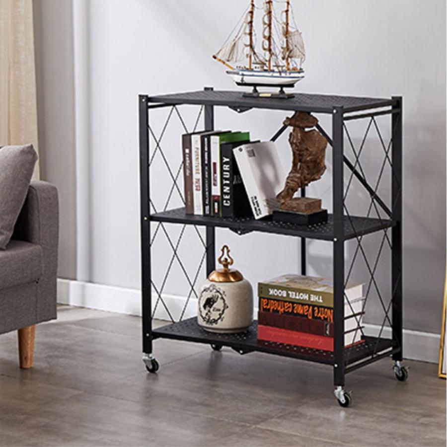 ラック 折りたたみ 5段 キッチンラック シェルフ オープンラック メタル スチールラック 防サビ加工 大容量 移動便利 ストッパー付きキャスター 組立簡単 食器棚 |  | 13