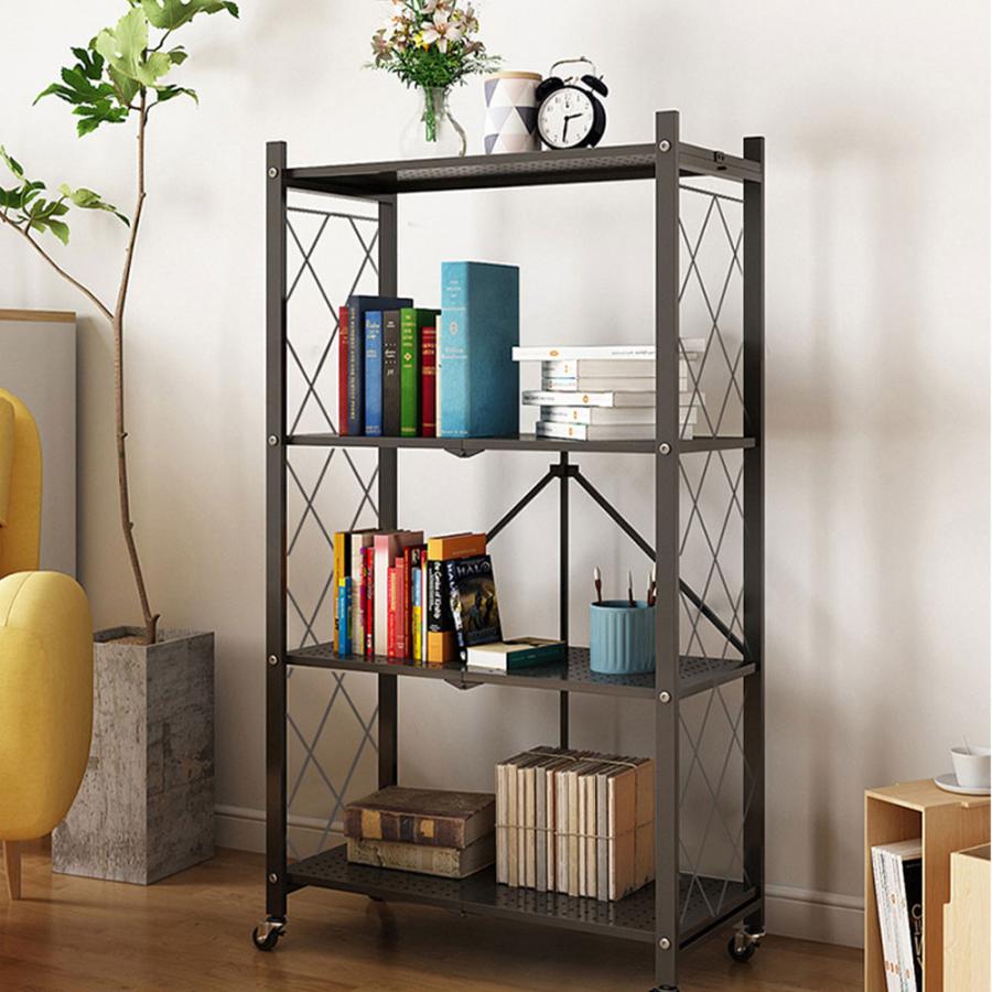 ラック 折りたたみ 5段 キッチンラック シェルフ オープンラック メタル スチールラック 防サビ加工 大容量 移動便利 ストッパー付きキャスター 組立簡単 食器棚 |  | 14