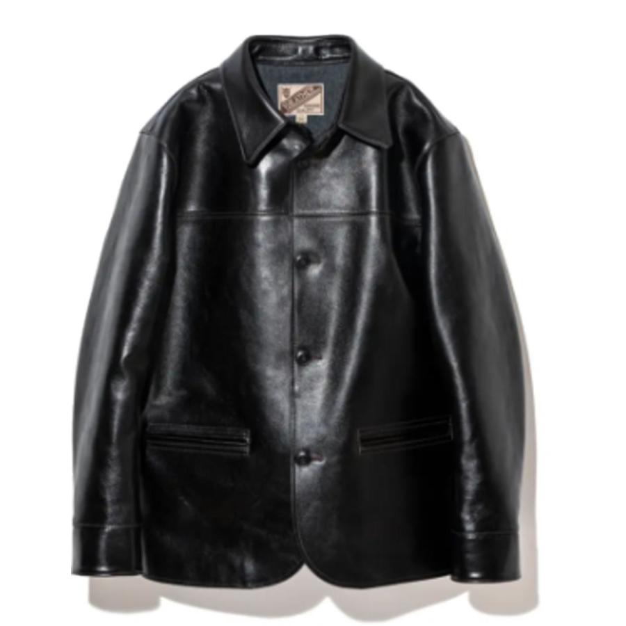 Y'2 LEATHER ANILINE STEER ROUNDED HEM CAR COAT 色：BLACK