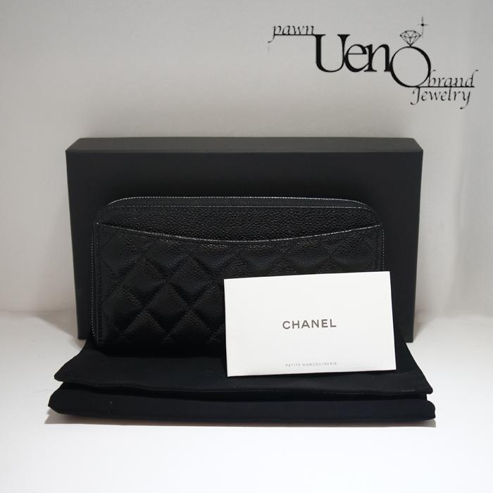 【質屋】送料無料！CHANEL シャネル キャビアスキン クラシック  ロングジップウォレット（黒） シルバー金具の画像
