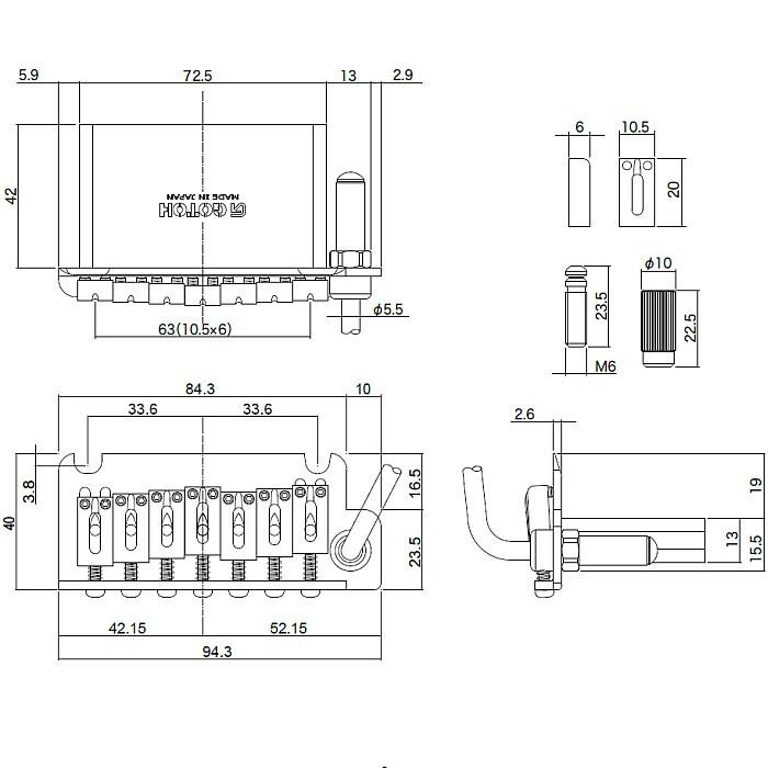 7弦用 Gotoh NS510TS-FE7-CK Cosmo Black シンクロナイズドタイプ トレモロユニット 7弦仕様 トレモロユニット