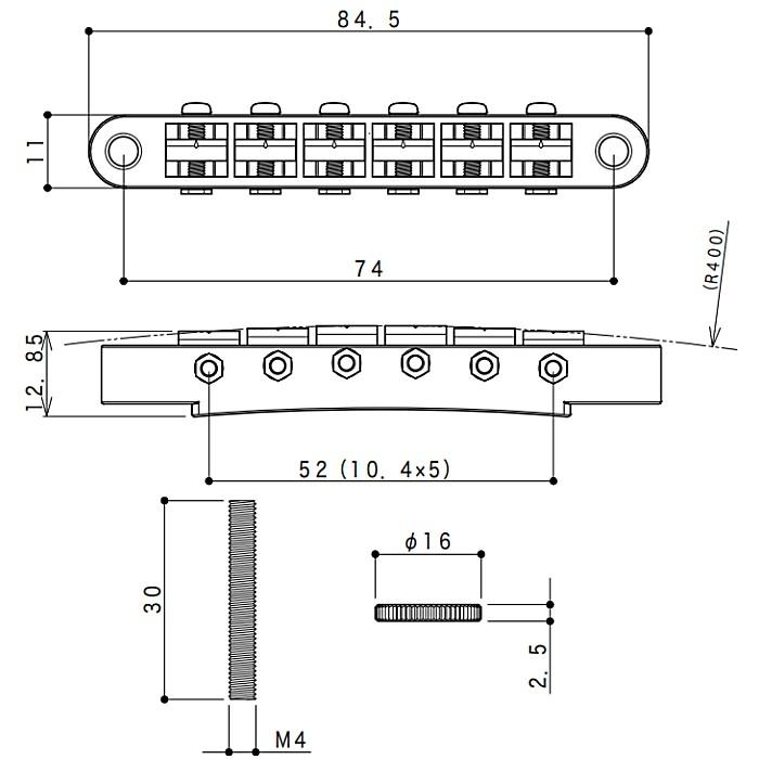 Gotoh Ti104B-C Tune-o-matic Bridge ゴトー ブリッジ セリアゲ式ナッシュビルタイプ チタニウムサドル ナロー クローム_1