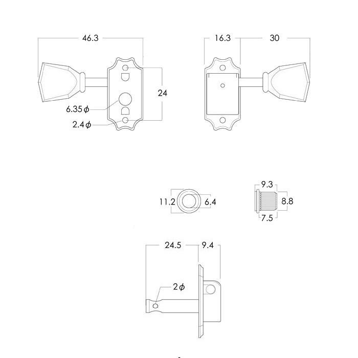 クルーソン 1コブ シングルライン エイジド KLUSON　ペグ　3連 Kluson 3 per side/PB/Gold クルーソン ギターペグ 1コブ 1列刻印 3対3