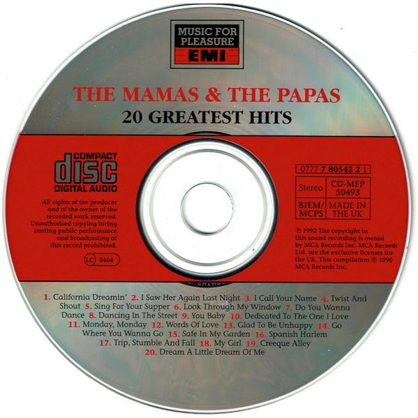 英CD Mamas & The Papas 20 Greatest Hits 077778054221 MUSIC FOR PLEASURE /00110