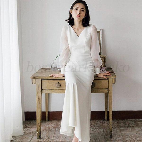 8427円 タイムセール リゾートドレス ウエディングドレス 二次会 花嫁 前撮り パーティードレス ロングドレス 結婚式 大人可愛い エレガント白 エンパイア シンプル 新婦