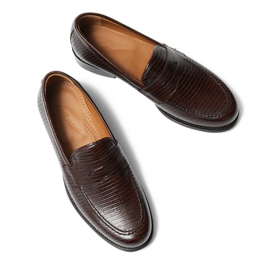 IL MOCASSINO イルモカシーノ 型押しテジューレザー コインローファーシューズ ALDO-CUOIO TEJUS BROWNの画像