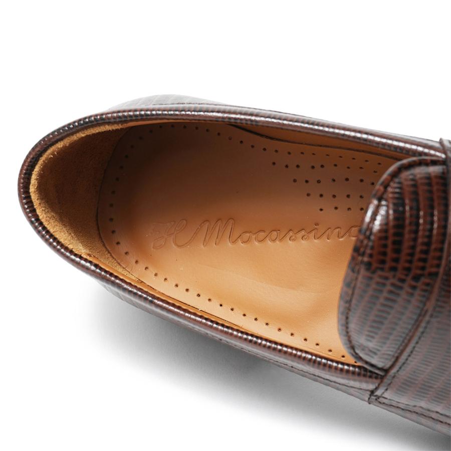 IL MOCASSINO イルモカシーノ 型押しテジューレザー コインローファーシューズ ALDO-CUOIO TEJUS BROWNの画像