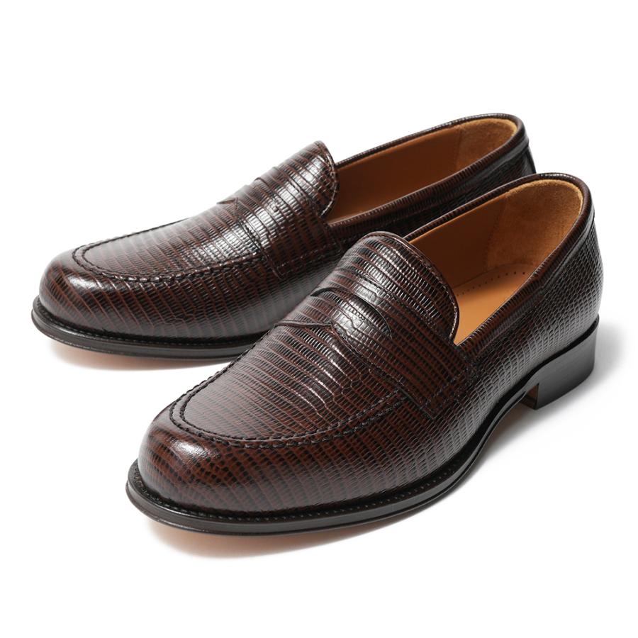IL MOCASSINO イルモカシーノ 型押しテジューレザー コインローファーシューズ ALDO-CUOIO TEJUS BROWNの画像
