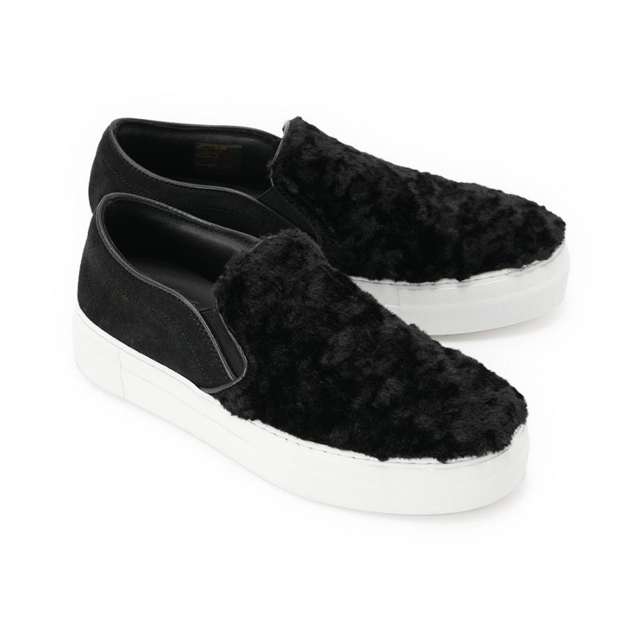 PELLICO SUNNY ペリーコサニー GIOIA 0001-2 FUR/SUEDE 3.5cm ファースエード スリッポンシューズ BLACK_1