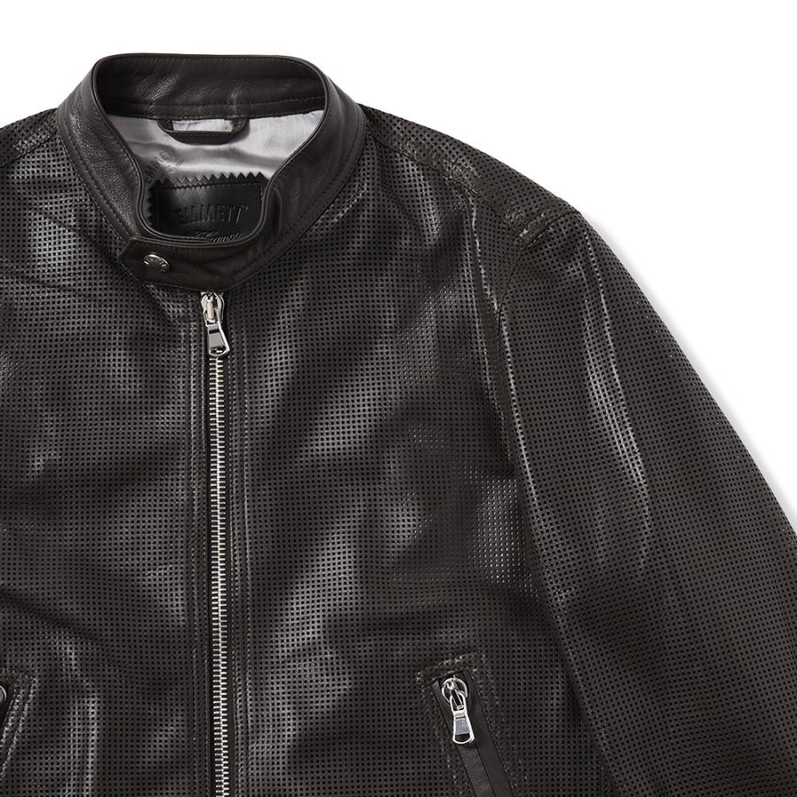 EMMETI エンメティ 干場義雅氏 別注 H CLASSICA TRAFORATO アッカ クラシカ パンチングレザー シングルライダースジャケット D.BROWNの画像