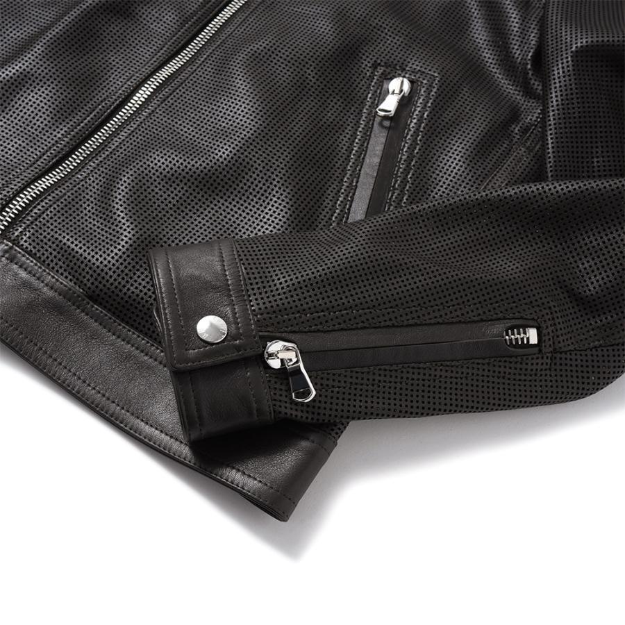 EMMETI エンメティ 干場義雅氏 別注 H CLASSICA TRAFORATO アッカ クラシカ パンチングレザー シングルライダースジャケット D.BROWNの画像